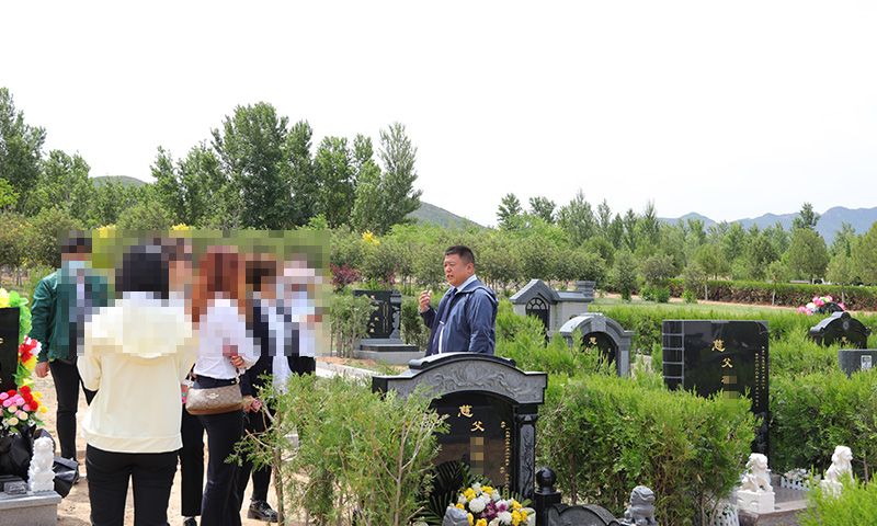 中华永久陵园选墓顾问向家属介绍墓碑情况